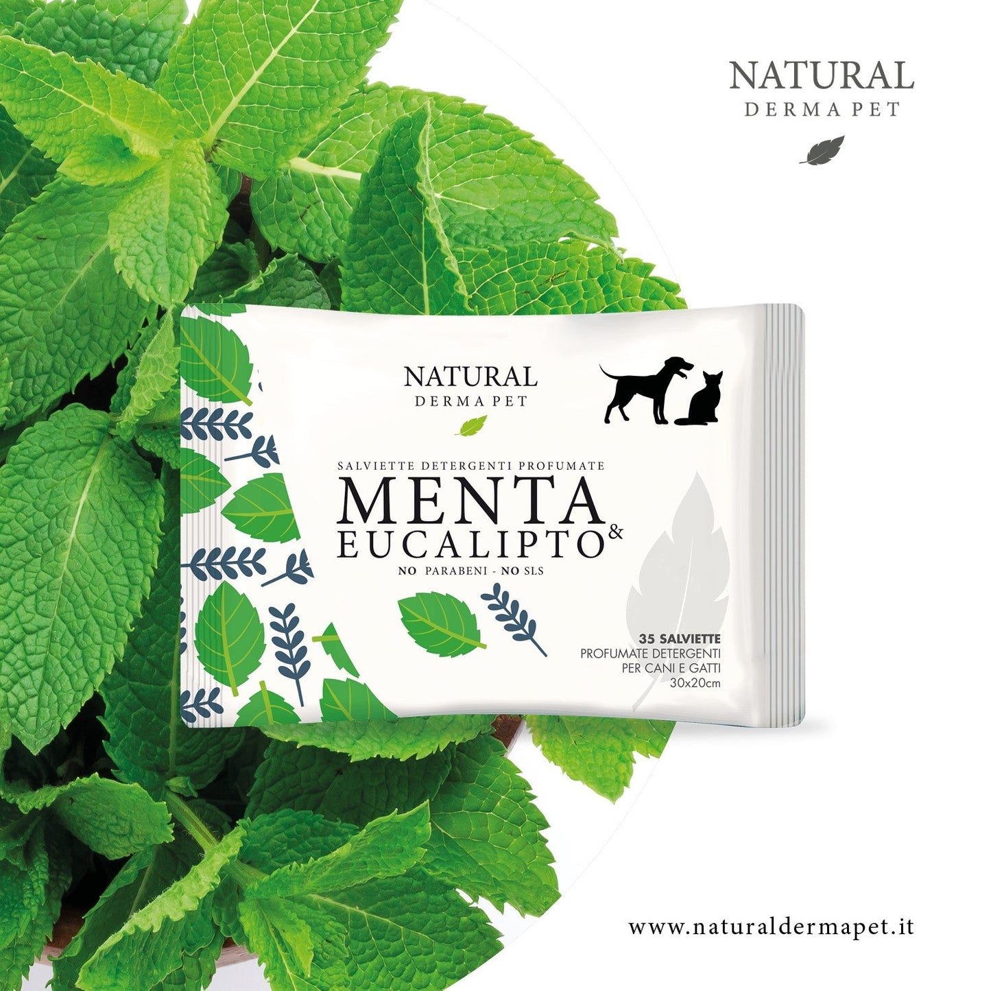 Mitras suņu un kaķu salvetes kažokam – ar piparmētru un eikalipta aromātu – 35 gab.